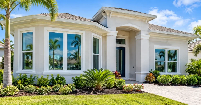 Newly installed impact windows on a Bradenton, Florida home built to Florida Building Code