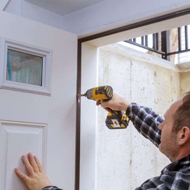 a man drilling a door